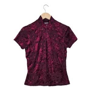 VTG Jazz Sport Burnout Velvet Top sz M* Burgandy Dark Romantic Boho Fairy Grunge